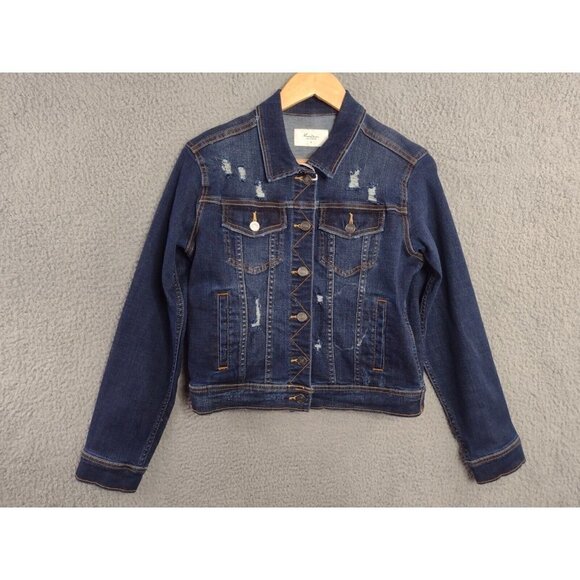 Kancan Los Angeles Jacket Womens Medium Denim Jean Distressed Dark Wash  NEW - Picture 1 of 11